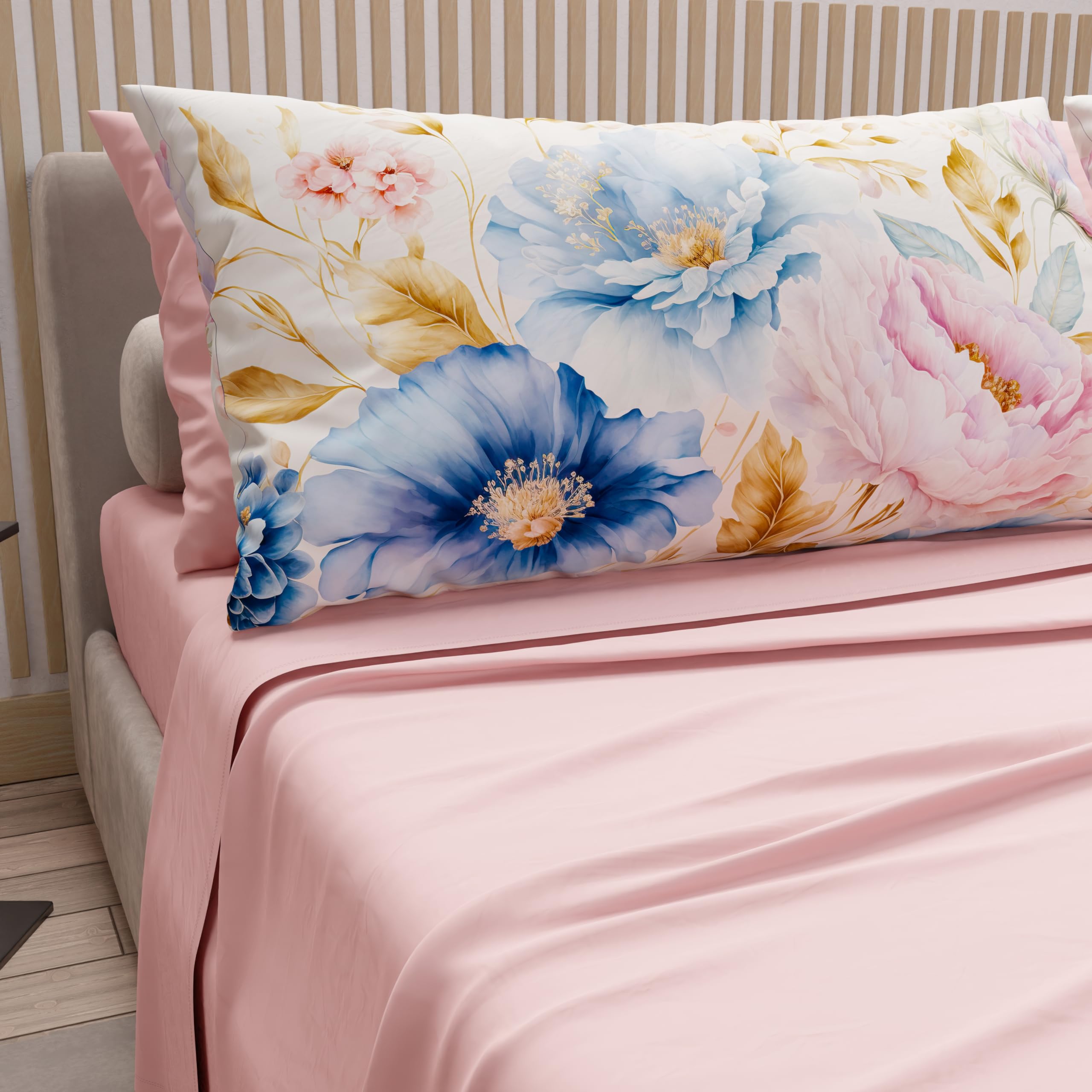 PETTI Artigiani Italiani - Cotton Sheets with Pillowcases in Digital Print, Single Bed Sheet, Single Bed Set, Marseille Powder, 100% Made in Italy