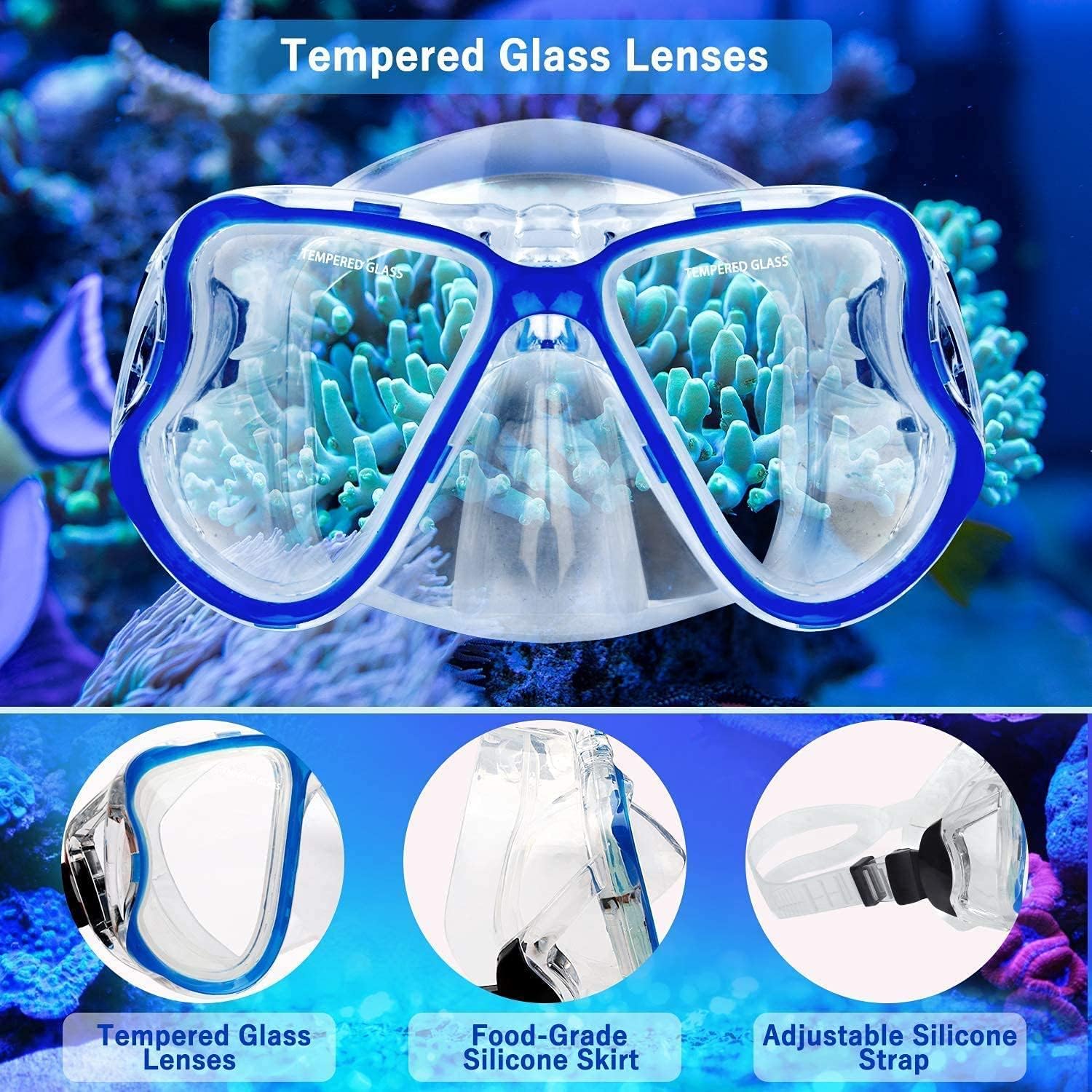 BESTOTTAM Snorkel mask with Dry top, Anti-Fog and Anti-Leak Snorkel Set, Diving mask with Waterproof Equipment for Unisex Adults and Children 4