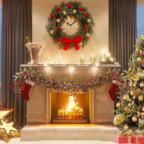 Miniatura 7 de DearHouse Guirnalda de Navidad de bayas rojas de 6 pies, guirnalda de bayas rojas artificiales, decoración del hogar para vacaciones de invierno,