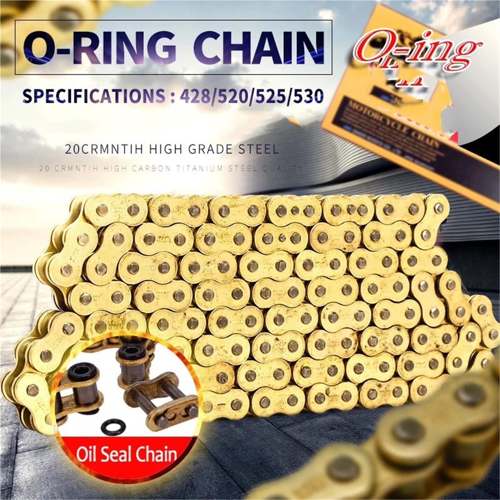 Cadena con junta tórica 520 Vx 120L, apta para motos de cross, ATV, quads, MX, motocross, enduro, supermoto, motocross, carreras todoterreno y motocicletas. Cadenas de conducción(525 Chain 120 Links)