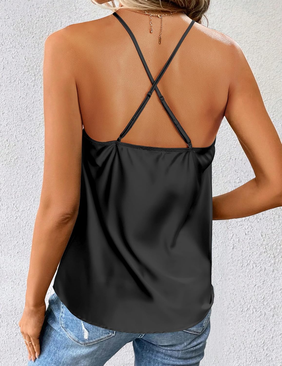 Zeagoo Women's Cowl Neck Satin Camisole Sleeveless Sexy Spaghetti Strap Silk Cami Backless Tank Tops Halter Basic Tank Shirts - Image 2