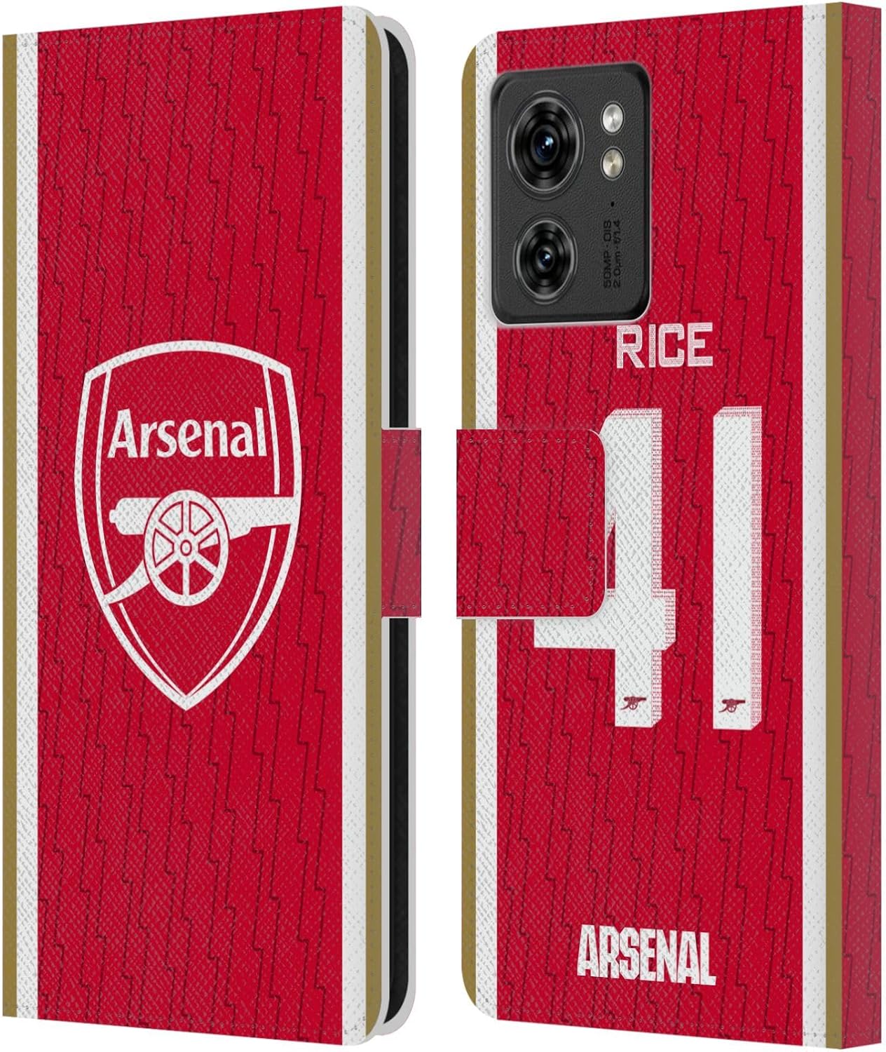 Head Case Designs Officially Licensed Arsenal FC Declan Rice 2023/24 Players Home Kit Leather Wallet Case Compatible with Motorola Moto Edge 40/Edge (2023)