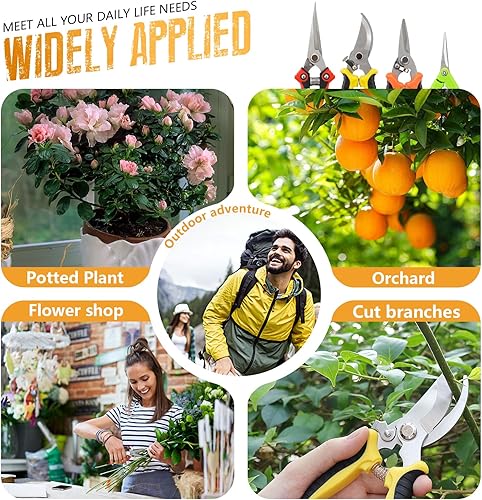 Miniatura 7 de Paquete de 4 tijeras de podar de jardín de acero inoxidable, tijeras de mano para recortar jardín con tijeras afiladas, herramientas de jardinería