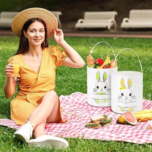 Miniatura 6 de 6 cestas de Pascua con asas, cestas de conejo de Pascua para niños, 6 bolsas de lona de conejo de colores para caza de huevos, cestas de conejo de