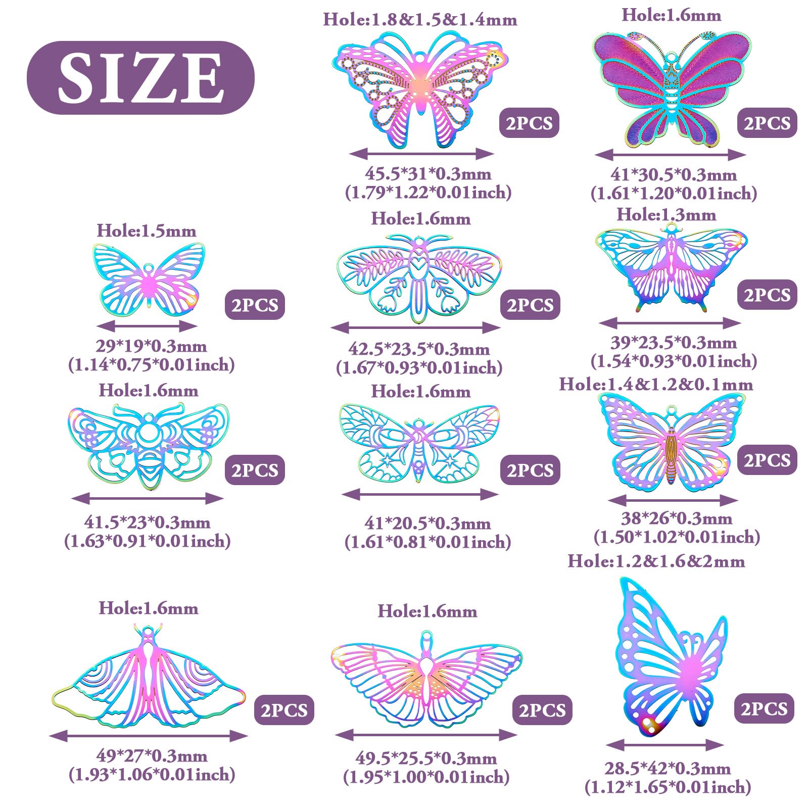 Bestewelry 22Pcs 11 Styles 201 Stainless Steel Butterfly Charms Pendants Rainbow Color Butterfly Filigree Etched Metal Embellishments for DIY Necklace Earrings Jewelry Making - Image 3
