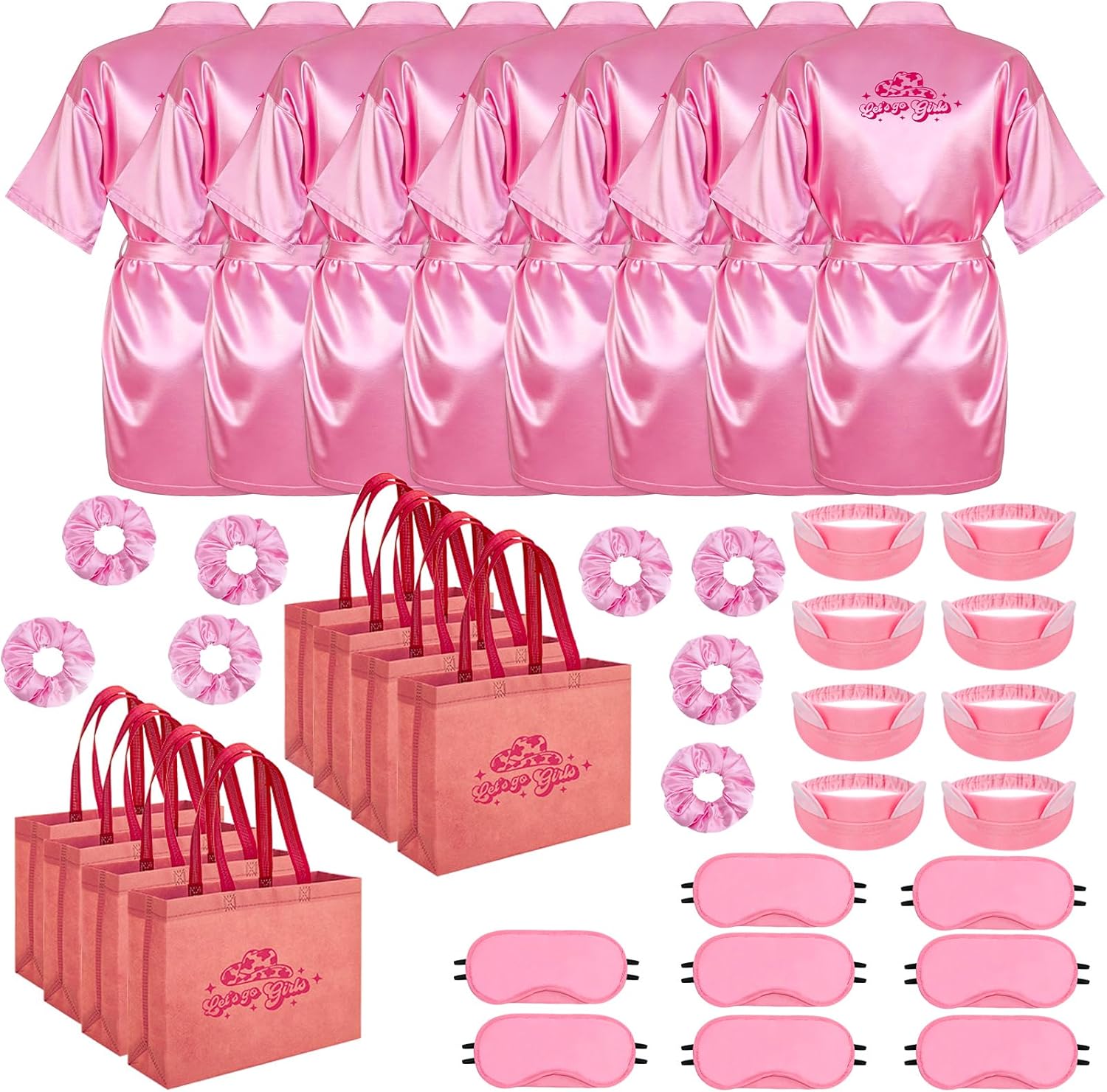 Girls Spa Party Supplies, 8 Set Kids Pink Satin Robes Dress Up Birthday Party Favors Themed Celebration Decor
