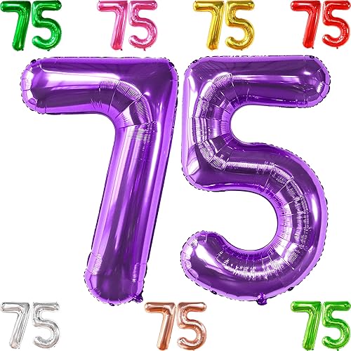 KatchOn, Globos morados gigantes del número 75 de 40 pulgadas, globos morados de 75 cumpleaños, decoraciones de cumpleaños de 75 años, decoraciones