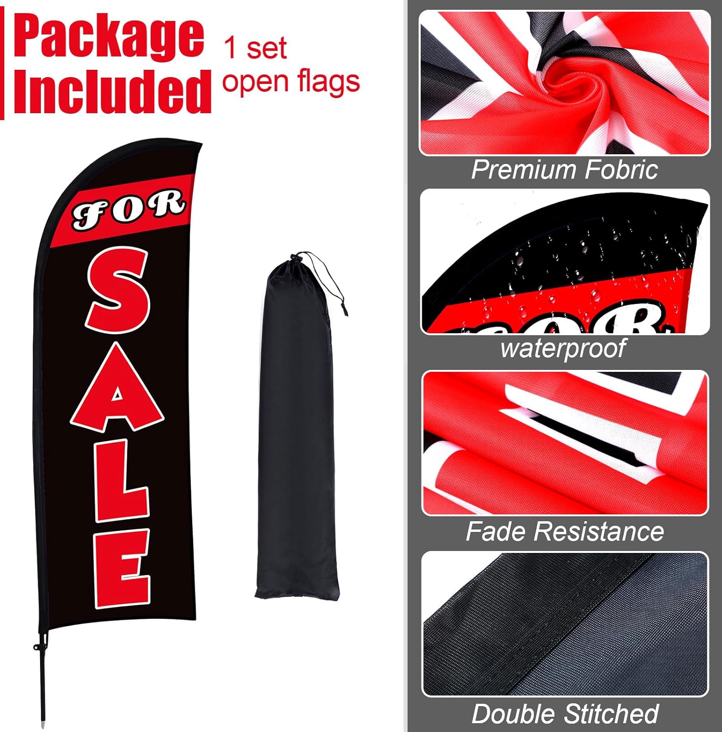 Buryeah 7 x 5.4ft Sale Feather Flag Large Sale Sign Flag with Pole Kit Huge Banner Sign with Rope for Retail Store Outside Garden Business Advertising (Black) - Image 5