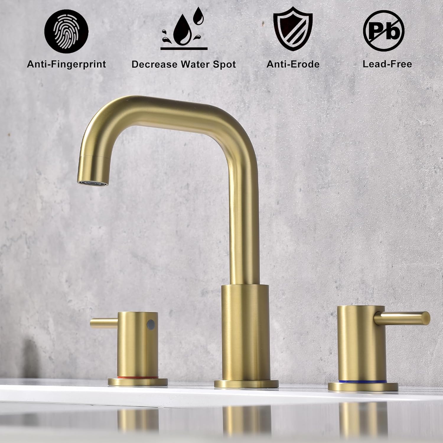 Brushed Gold Bathroom Faucet, 8 in Gold Widespread Bathroom Sink Faucet 3 Hole with Pop Up Drain and Supply Lines, Stainless Steel 2 Handle Gold Faucet for Bathroom Vanity