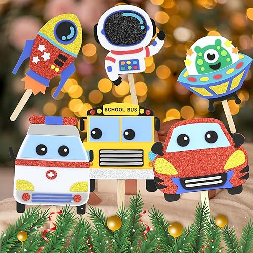 Miniatura 5 de VKPI Haz 6 marionetas de palillos para niños, regalo de manualidades de espuma, juguetes de tiempo de cuentos para niños mayores de 4 años, autos,