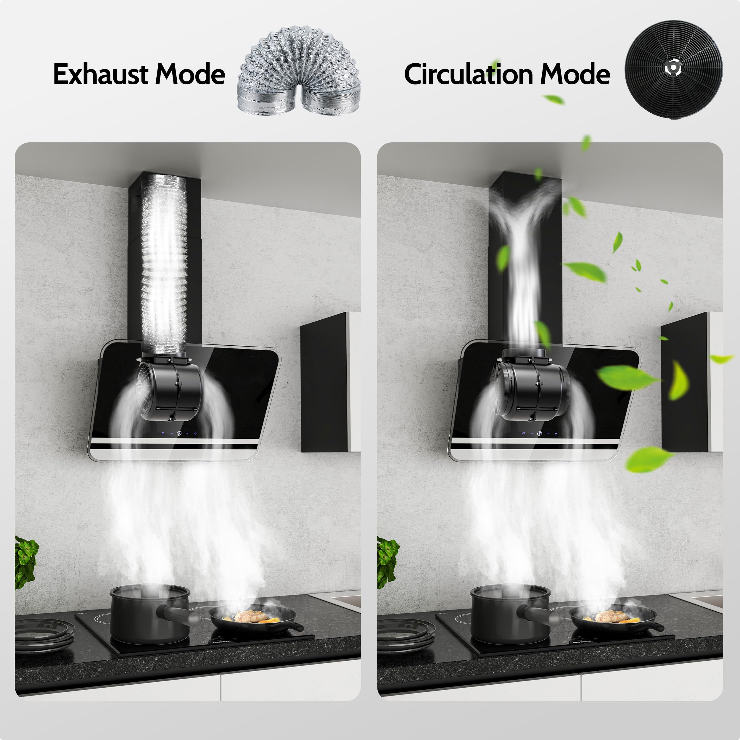 FIREGAS Hotte aspirante 60 cm - hotte aspirante et à recyclage avec un débit d'air de 578 m³/h, hotte inclinée élégante, TouchControl et 9 niveaux de puissance.