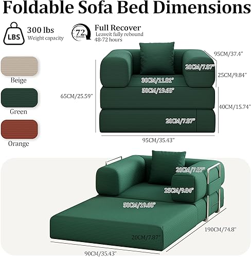 Miniatura 2 de Sofá Cama Plegable, Sofás Convertibles 2 en 1 a Tumbona Cómoda Silla Individual de Puf Silla de Piso Portátil Plegable Perezosa Futón Sofá Silla