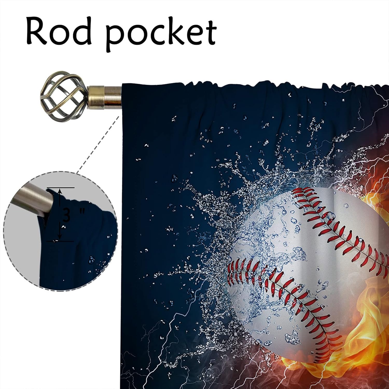 Baseball Blackout Curtains Home Decor,American Flag Professional Grand Arena Stadium League Rod Pocket Thermal Insulated Drapes Darkening Window Curtain for Girls Boy Bedroom Living Room 42 x 63 Inch