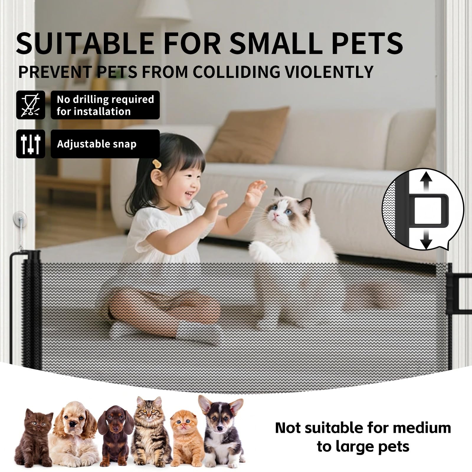 Barriere Escalier, Version AméLioréE, avec Verrou + Clip Anti-Fuite, sans PerçAge, RéGlable, Universelle pour Chats Et Chiens, IdéAle Cuisine, Balcon, Couloir (Noir, 150 * 78 CM)