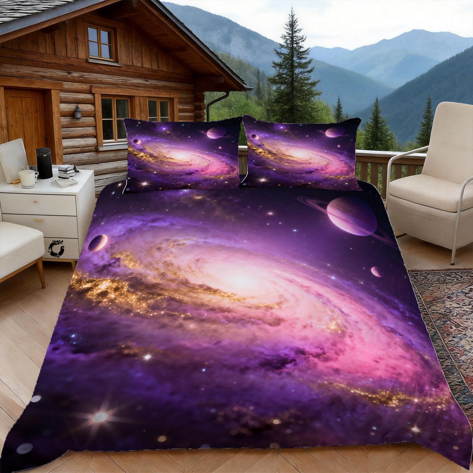 Parure de lit 240x260 nébuleuse de l'espace housse de couette finitions haut de gamme