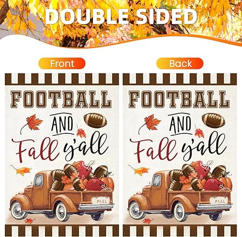 Miniatura 7 de Banderas de jardín de otoño de Acción de Gracias de bienvenida para decoraciones exteriores, camión de fútbol y otoño con hojas de arce, bandera de