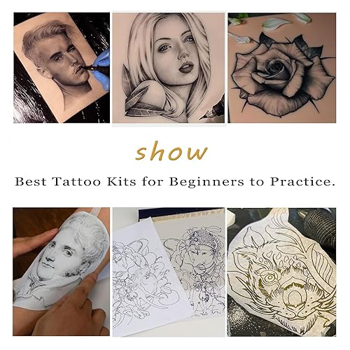 Miniatura 8 de LEEYUKA - Piel de práctica de tatuaje con papel de transferencia, 30 piezas de piel falsa para tatuajes y plantillas de tatuajes, incluye 10 piezas