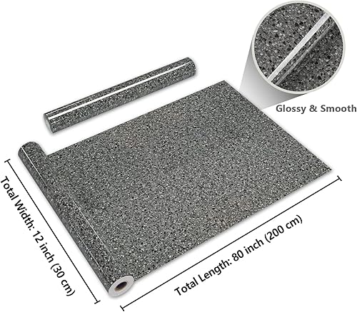 Miniatura 8 de CRE8TIVE Papel adhesivo de terrazo negro claro, papel adhesivo de granito brillante para encimeras, papel adhesivo de mármol autoadhesivo