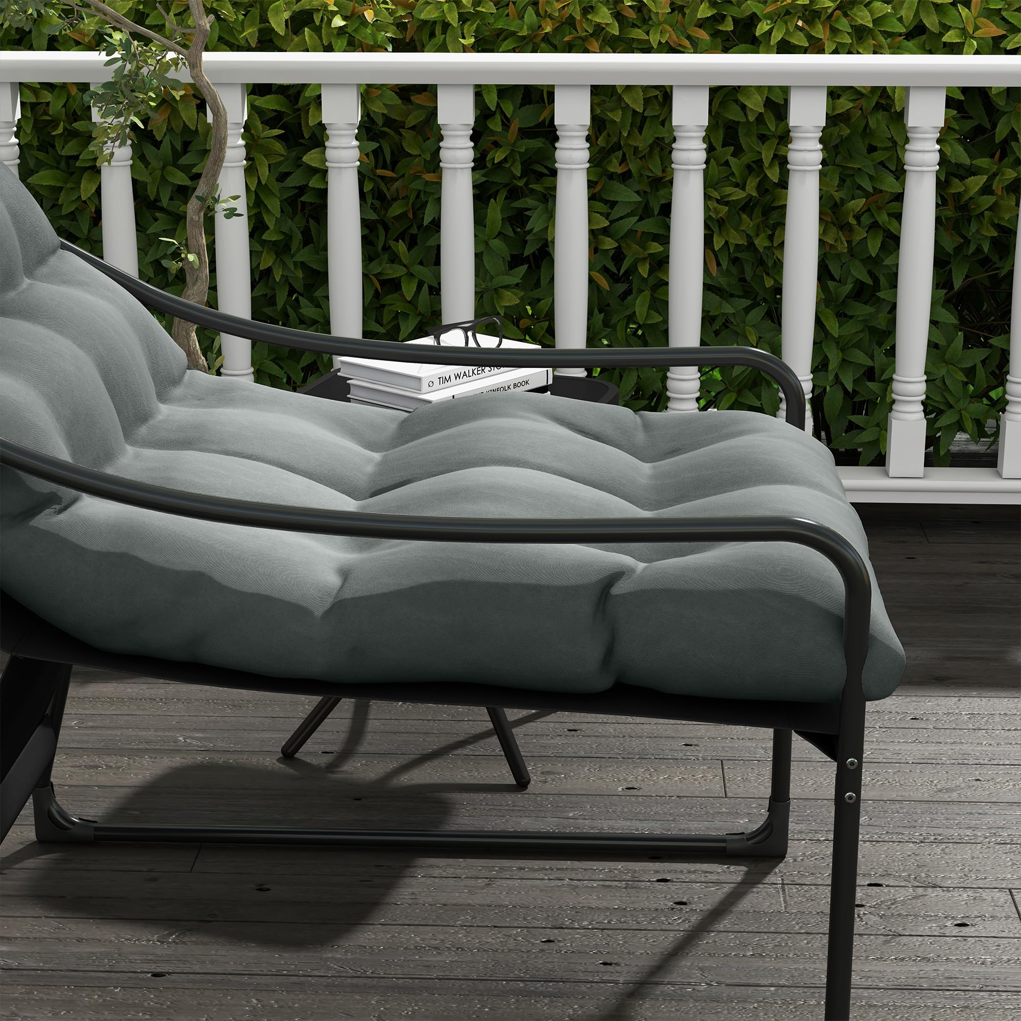 Outsunny Gartensessel mit dickem Sitzkissen mit Armlehne bis 120 kg Grau | Gartenstuhl, Garten Loungesessel, für Garten, Balkon