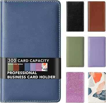 Leather Professional Business Card Holder Organizer Book - 300 Card Capacity Premium PU Folder with Soft Cover, Name Card Credit Cards Binder for Men/Women, Dark Blue