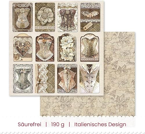 Miniatura 5 de Stamperia SBBL32 - Bloc de papel (10 hojas de doble cara, puntas antiguas, 12 x 12 pulgadas), pieza multicolor