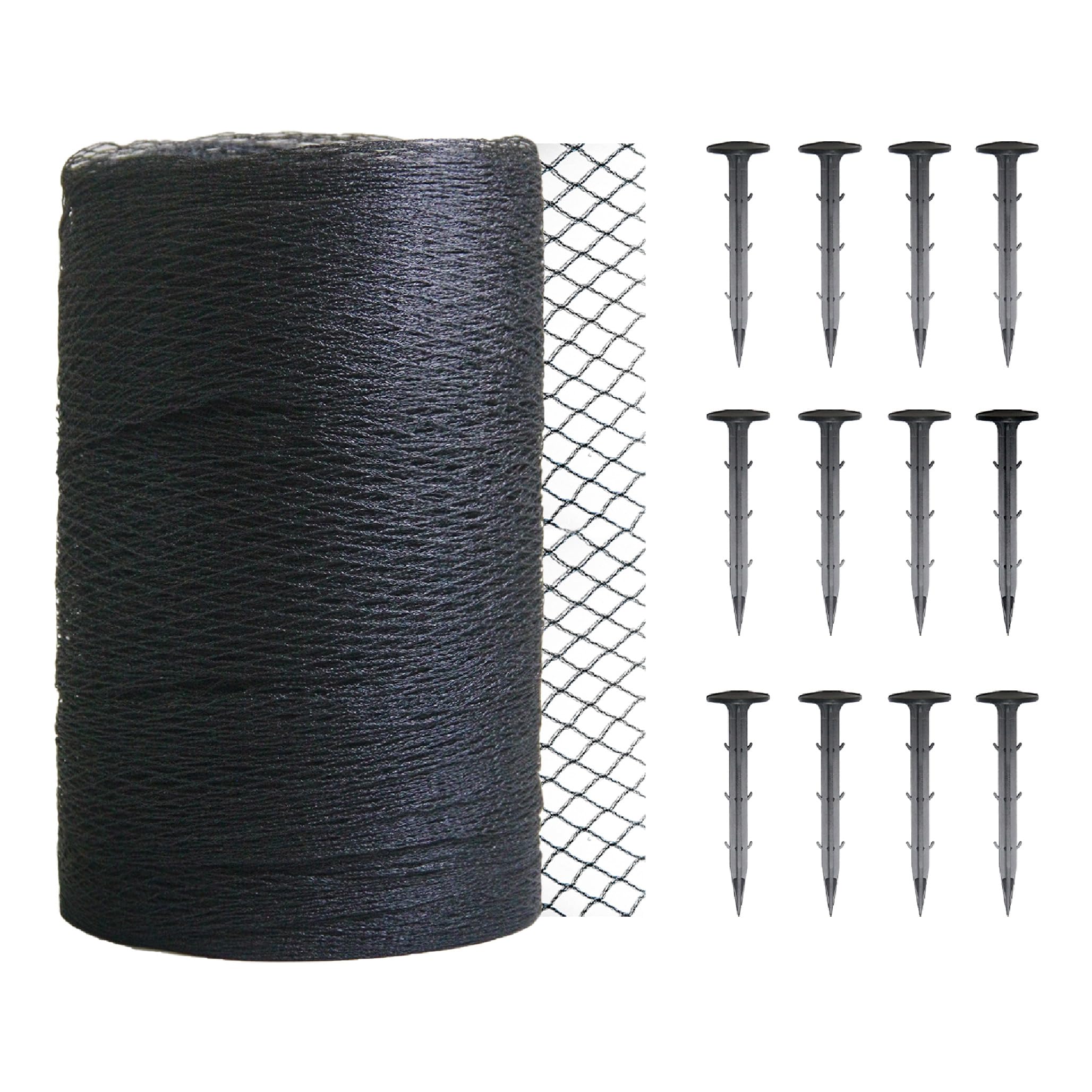 Teichnetz Feinmaschig 7.62x7.62m（58m²） Vogelschutznetz - Schwarz Teichnetz mit 12 Bodenankern | Witterungs- & UV-beständig | Laubnetz, Obstbaumnetz, Gartennetz