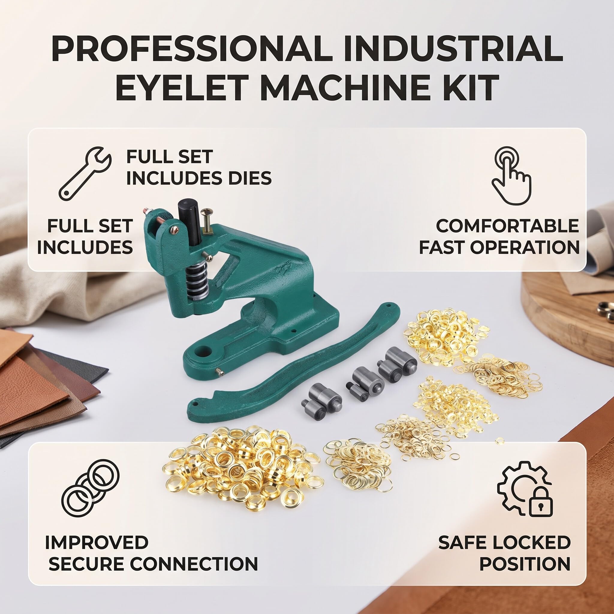 Presse à œillets pour Tissu, Rapid Pince à Riveter avec Rivets Machine à œillets Professionnelle 3 tampons et 900 6/10/12 mm pour Cuir Artisanat Rideaux Drapes Bannières en PVC