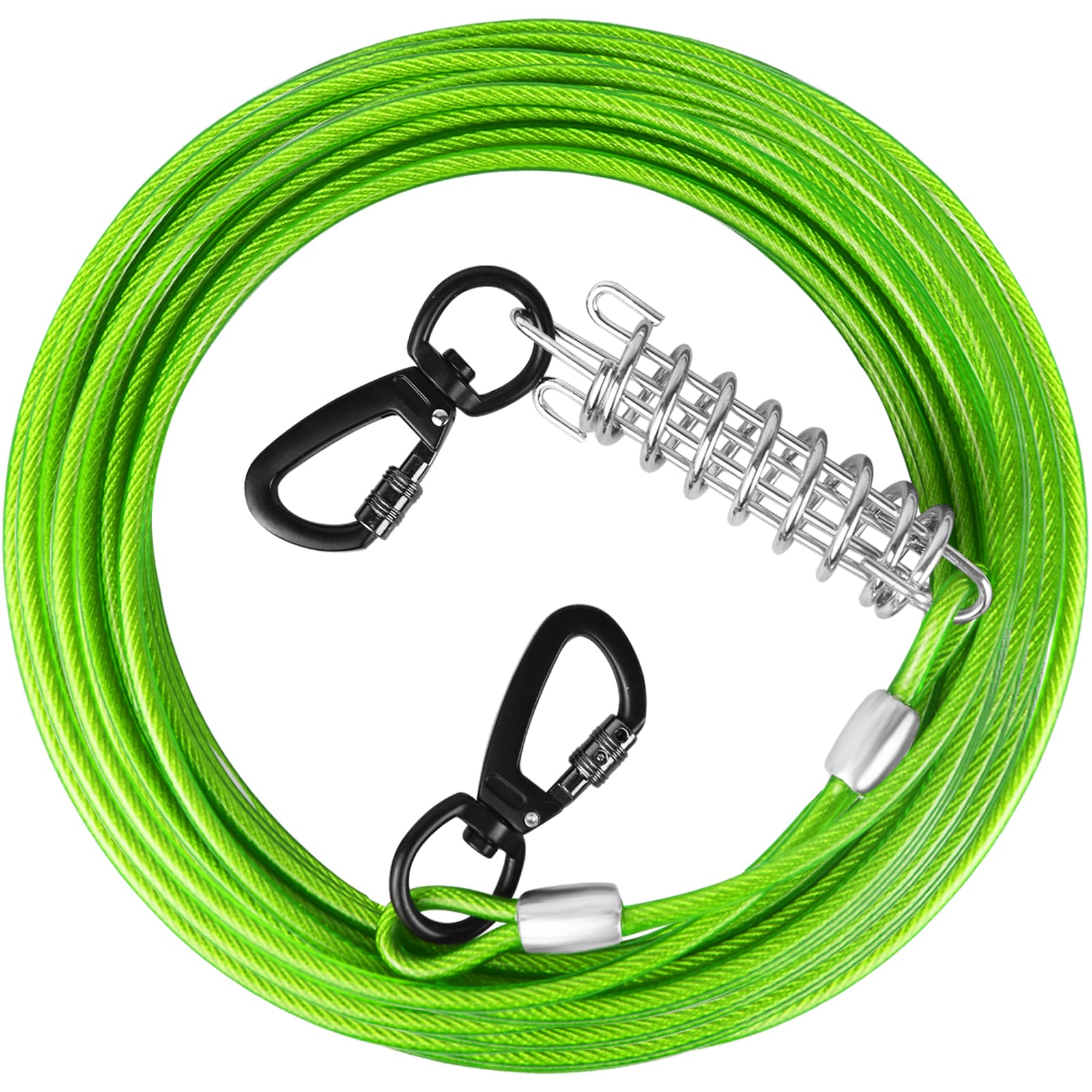 HaiYUAN Dog Tie Out Cable 10/15/20/25/30 FT Runner for Yard Steel Wire With Durable Superior Clips Green Chains Heavy Duty for Outside Hold Large Dogs