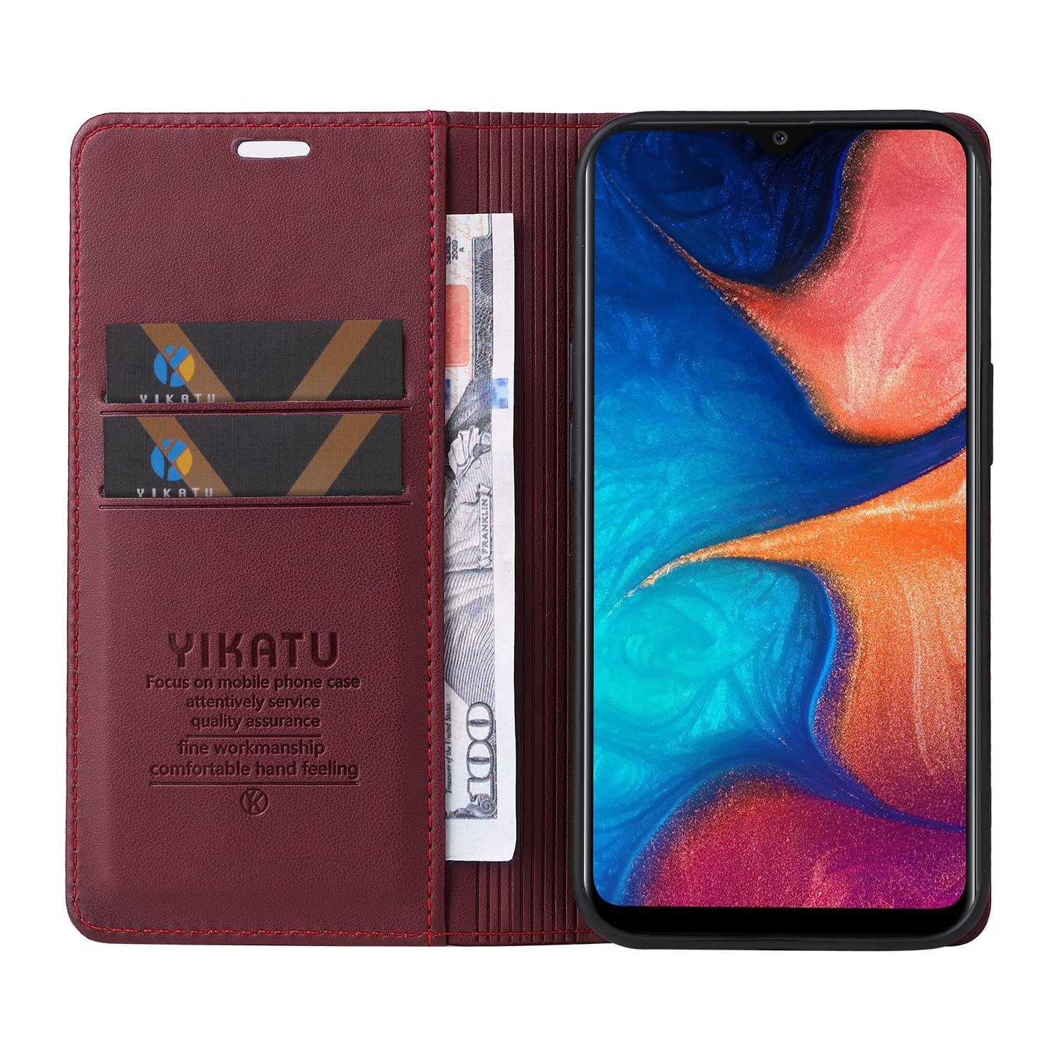 YBFJCE Case for Samsung Galaxy A20/A30 PU Leather Wallet Case Cover,Samsung Galaxy A20 Flip Folio Case with Card Holders,Magnetic Phone Case Compatible with Samsung Galaxy A30,Wine Red