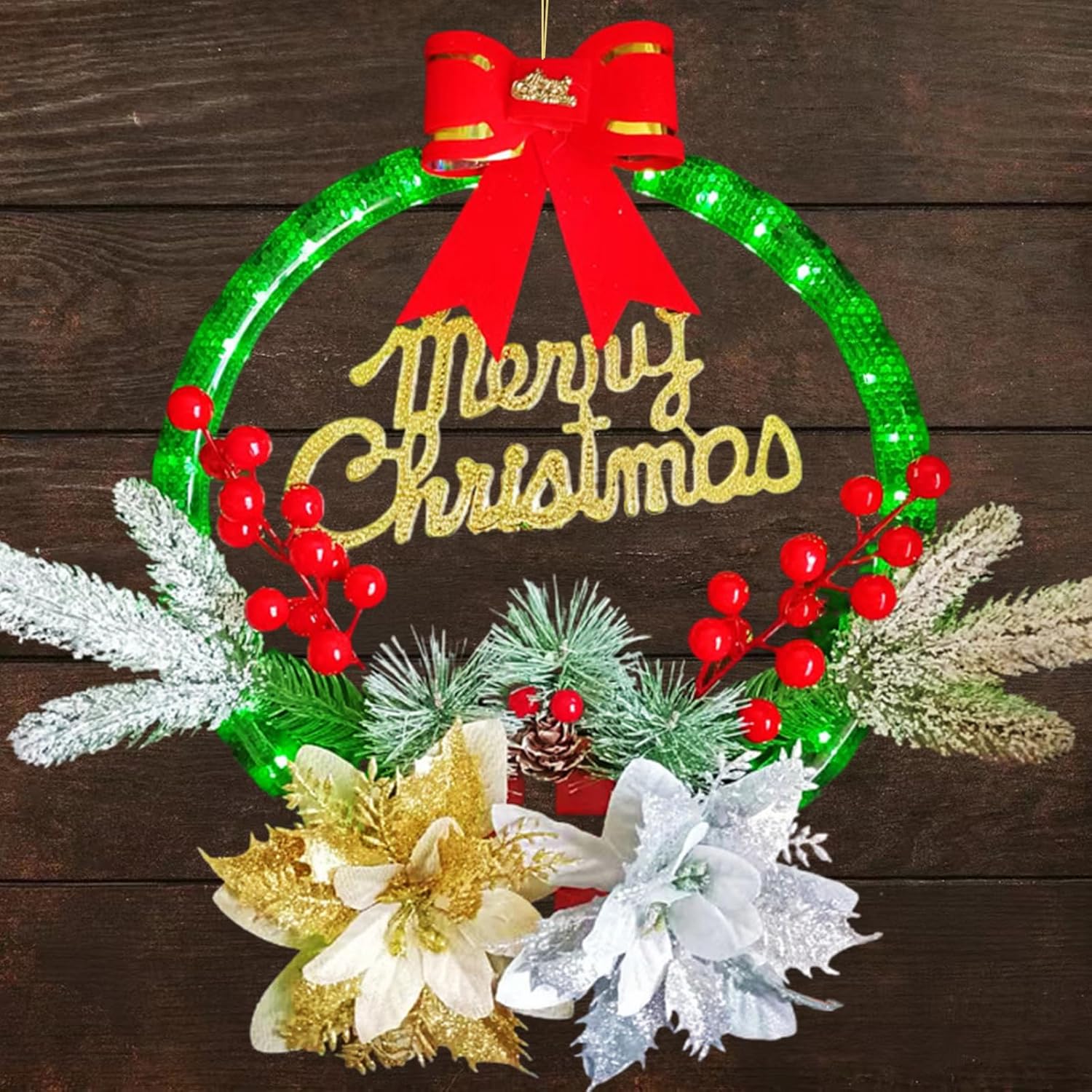 Lighted Christmas Wreath,Artificial Holiday Wreath Christmas Wreath