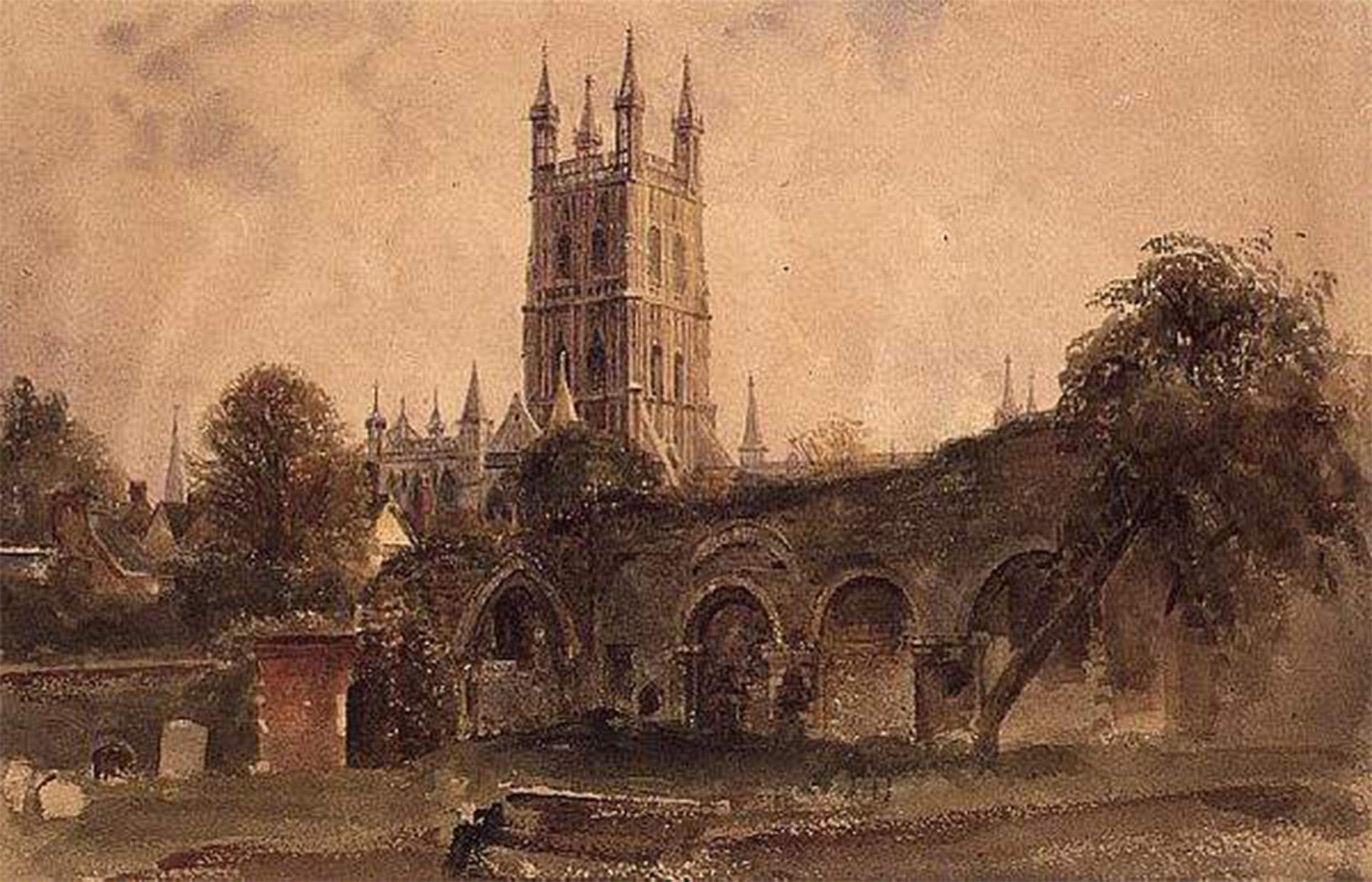 POSTERIIk Famous Modern Artwork Art Mural Gloucester Cathedral with the Ruins of St Catherine's Church by Peter De Wint Oil Paintings Pictures for Home Decor 60x90cm
