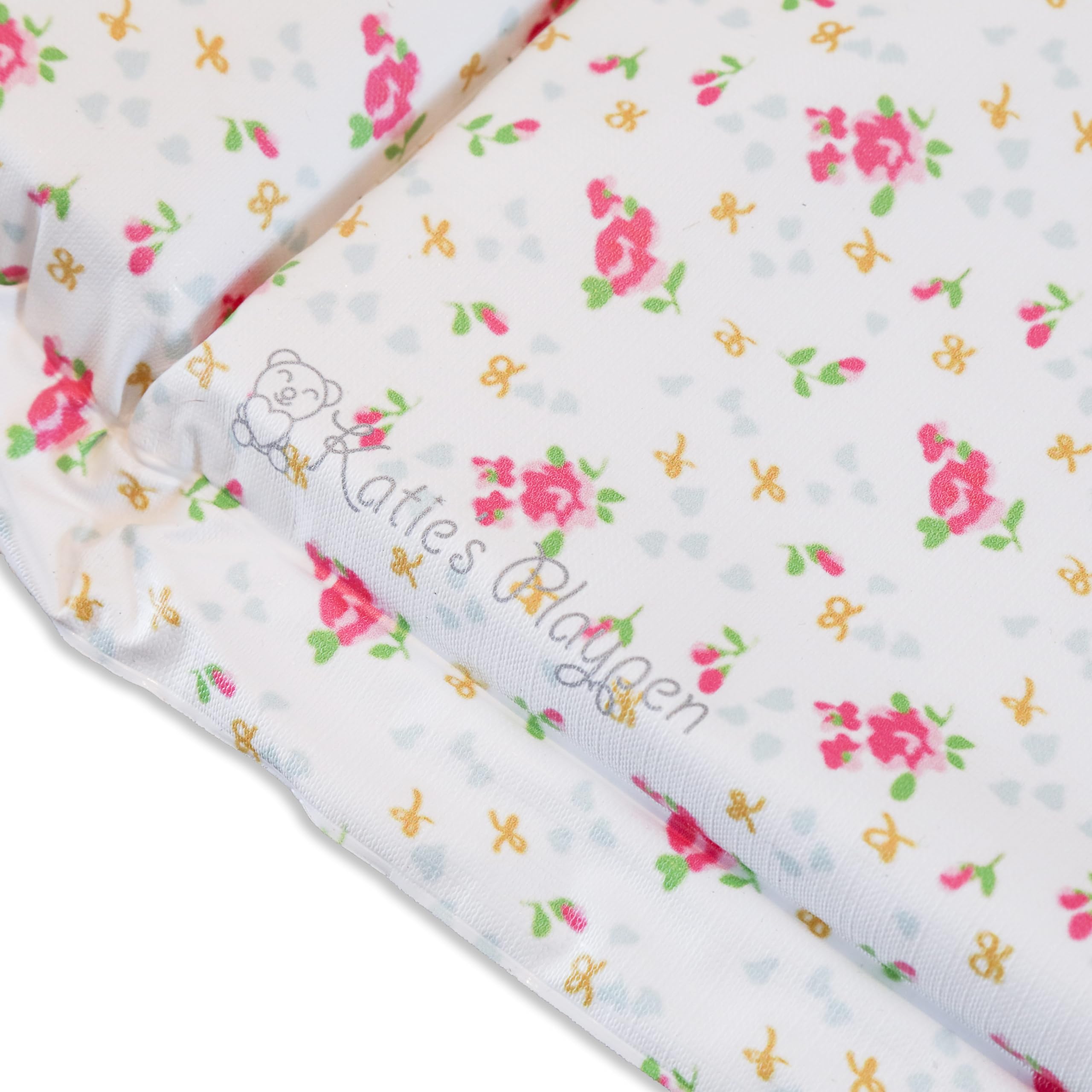 KATY Deluxe Baby Mädchen Wickelunterlage Wasserdicht mit erhöhten Kanten Vintage Rosen Design Creme und Rosa
