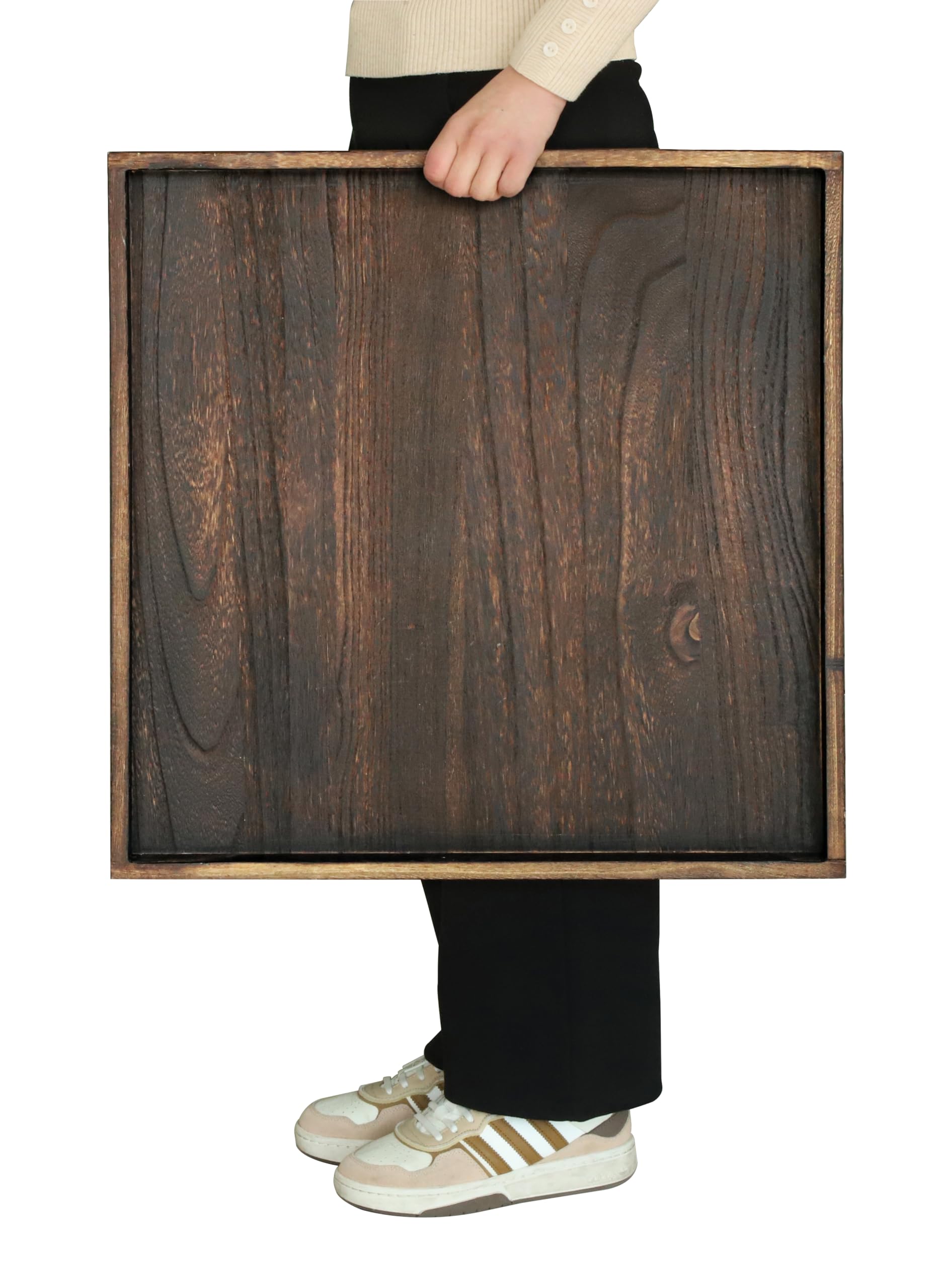 Gurfuy Rustic Wooden Serving Tray 24" Square - Extra Large Square Ottoman Table Tray for Farmhouse Decorative Oversized Coffee Table Trays Living Room