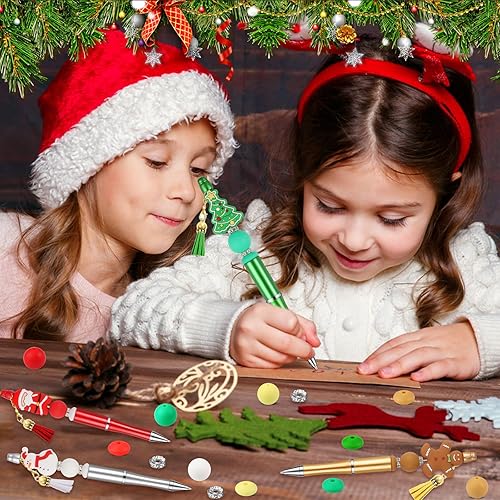 Miniatura 6 de CZWZ 8 piezas de bolígrafos de cuentas navideños, bolígrafos de plástico con cuentas y cuentas de silicona multicolor, bolígrafos navideños con