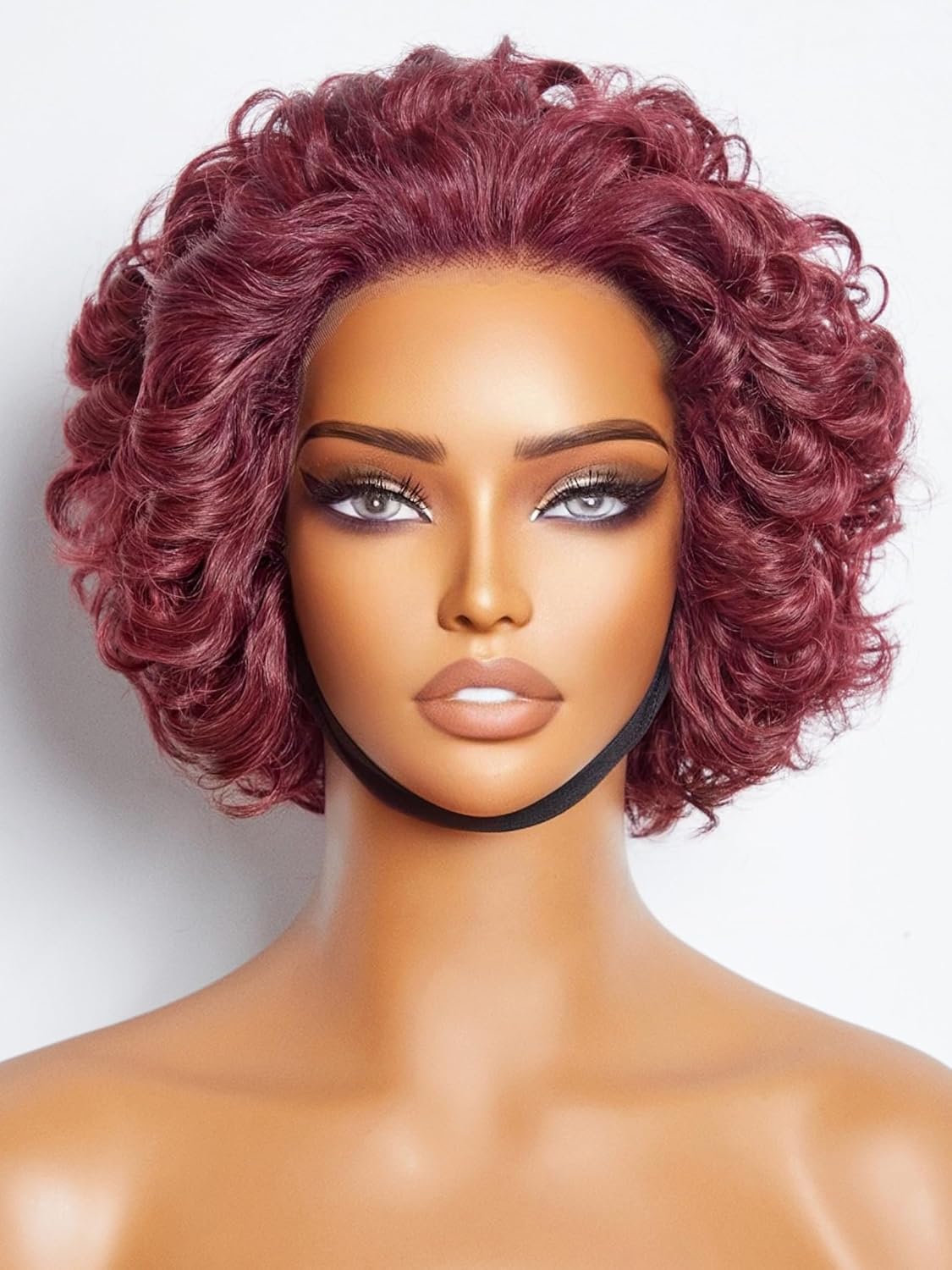 LUVME 6 Inch Full Machine Made Human Hair Wig with Side Bangs Natural Black Curly Glueless Wigs for Women