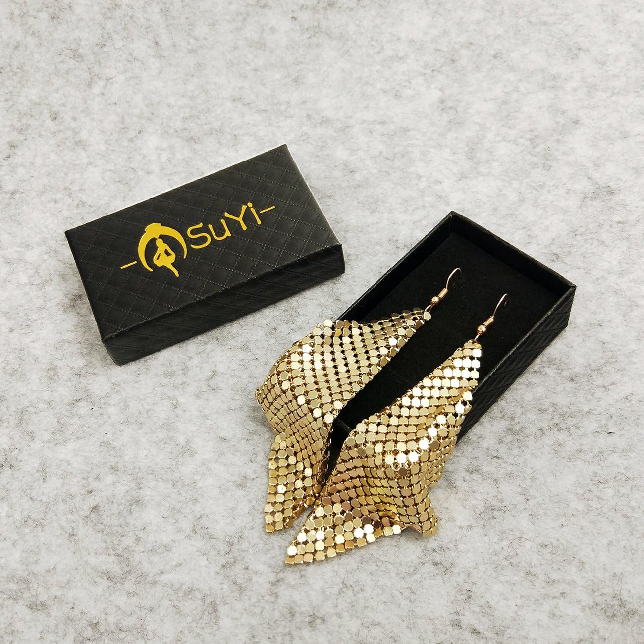 Suyi Trendy Women Earrings Metal Mesh Grid Sequins Tassel Long Drop Dangle Earrings - Image 7