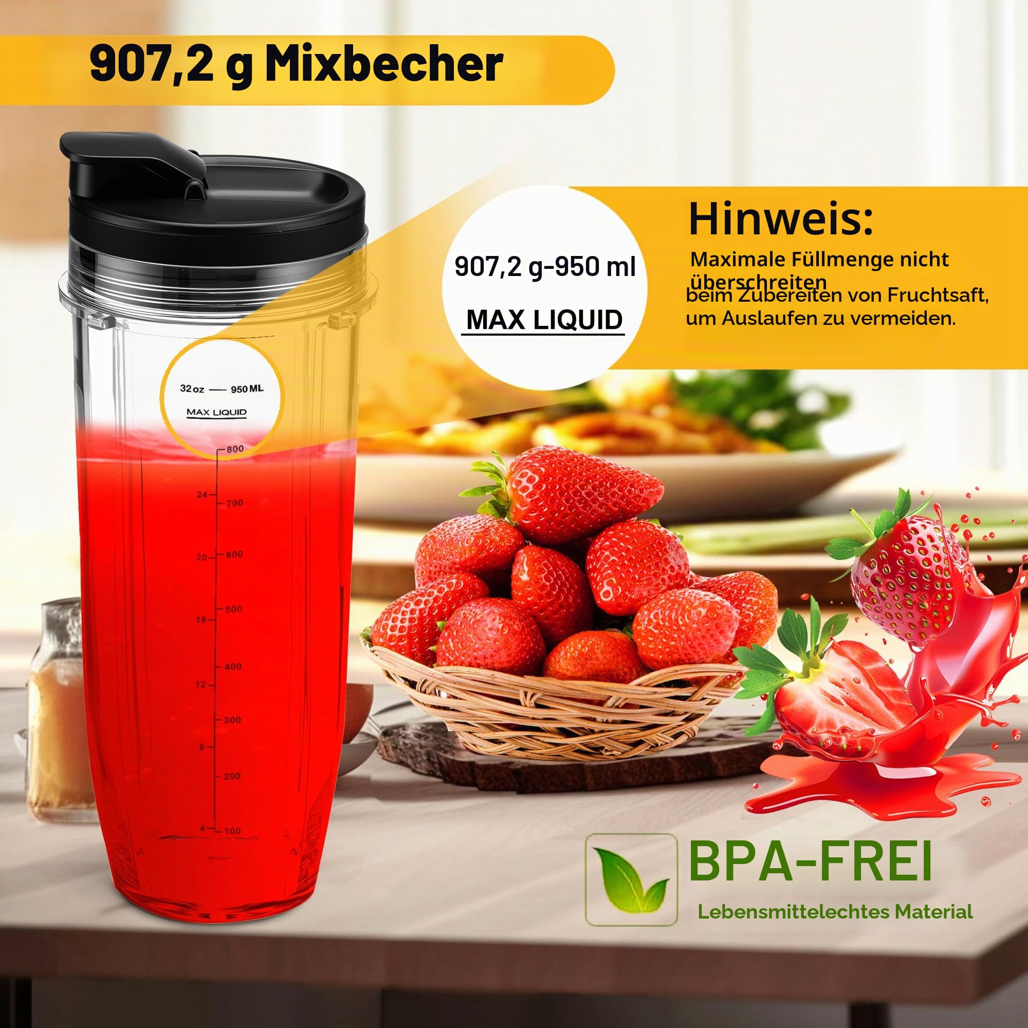 2 Stück Ersatz 32oz Blender Cup mit Sip & Seal Deckel Kompatibel mit Nutri Ninja BL450 BL454 Bl455 BL456 BL480 BL481 BL482 BL490 BL640 BL642 BL682 SS101 SS401 SS351 Nutri Ninja Auto IQ Serie Blender