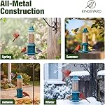 Kingsyard Durable Squirrel Proof Feeder Adjustable, Weather Resistant Bird Dispenser Metal Hanging, Outdoor Large Seed Station Anti Chew Easy Clean Garden Backyard Decor