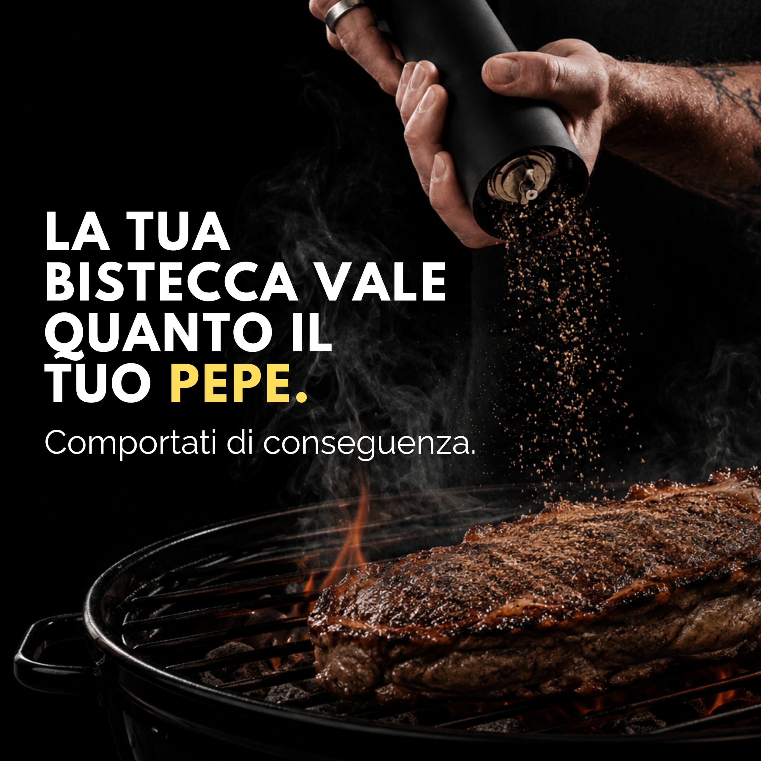 MANNKITCHEN Pepper Cannon - Macinapepe Pepper Cannon, di grado professionale, resistente e ad alto rendimento, macina 10 pezzi di pepe, per bistecche, barbecue e altro