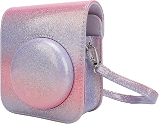 Akozon Capa Instantánea de la Cámara a Prueba de Lluvia Bolsa Protectora de la Cámara de Cuero PU para Mini 12 con Correa de Hombro Ajustable (Rosado y Morado)