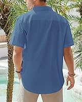 Vista 47 de J.VER Camisas de manga corta de lino y algodón para hombre, estilo informal, ligeras, con botones, para vacaciones, playa y verano, con bolsillo
