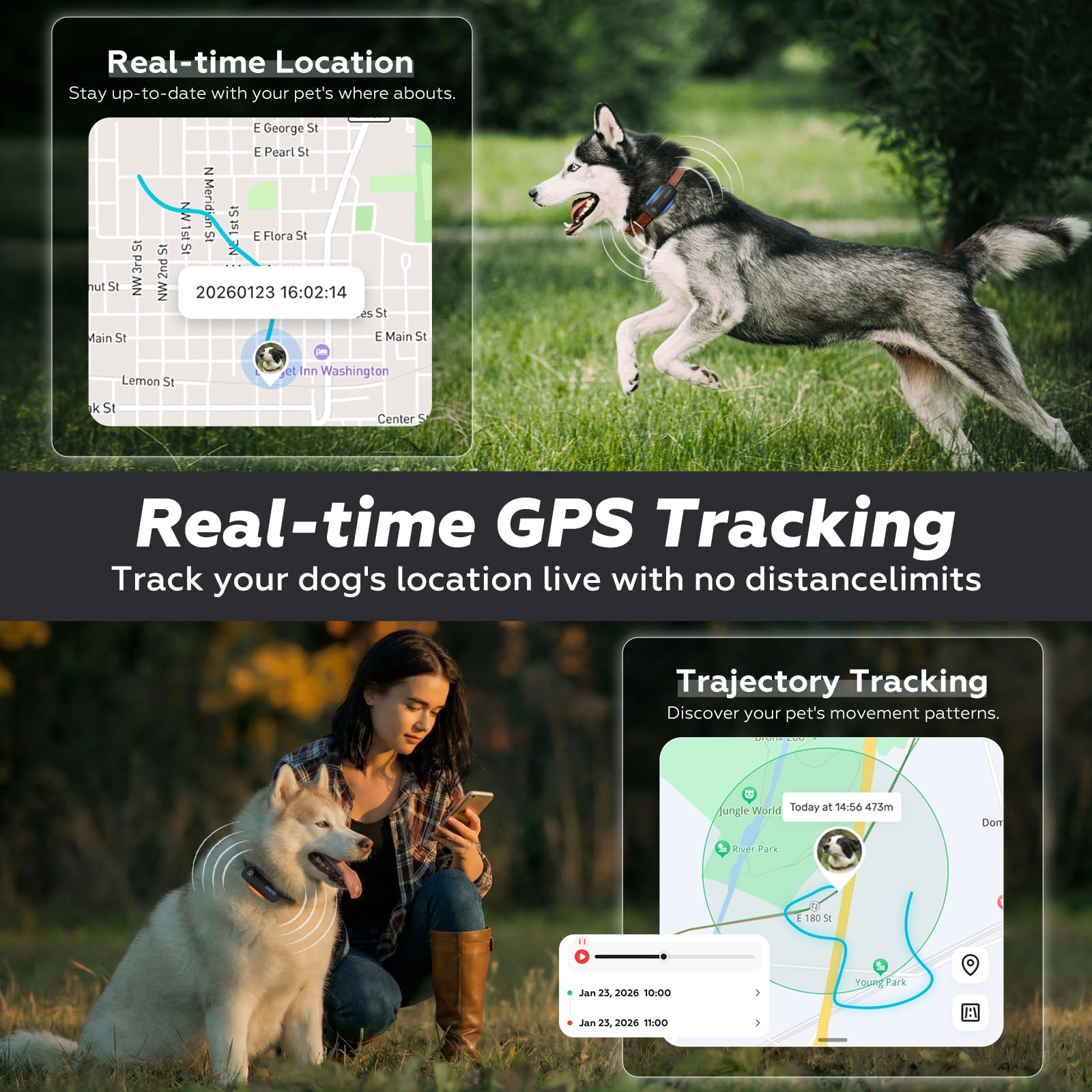 Dog GPS Tracker, Smart Waterproof Tracker with Real-Time Location, Escape Alerts, Activity Monitor, iOS & Android Compatible, for Dogs 40 lbs+ (Black) - image 4