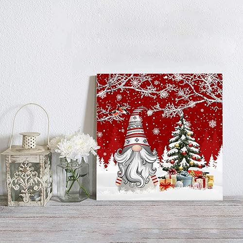 Miniatura 2 de Savannan Pintura por números, árbol de Navidad, gnomo, rama, petirrojo, copo de nieve, bosque, invierno, lienzo enmarcado, kit de pintura acrílica,