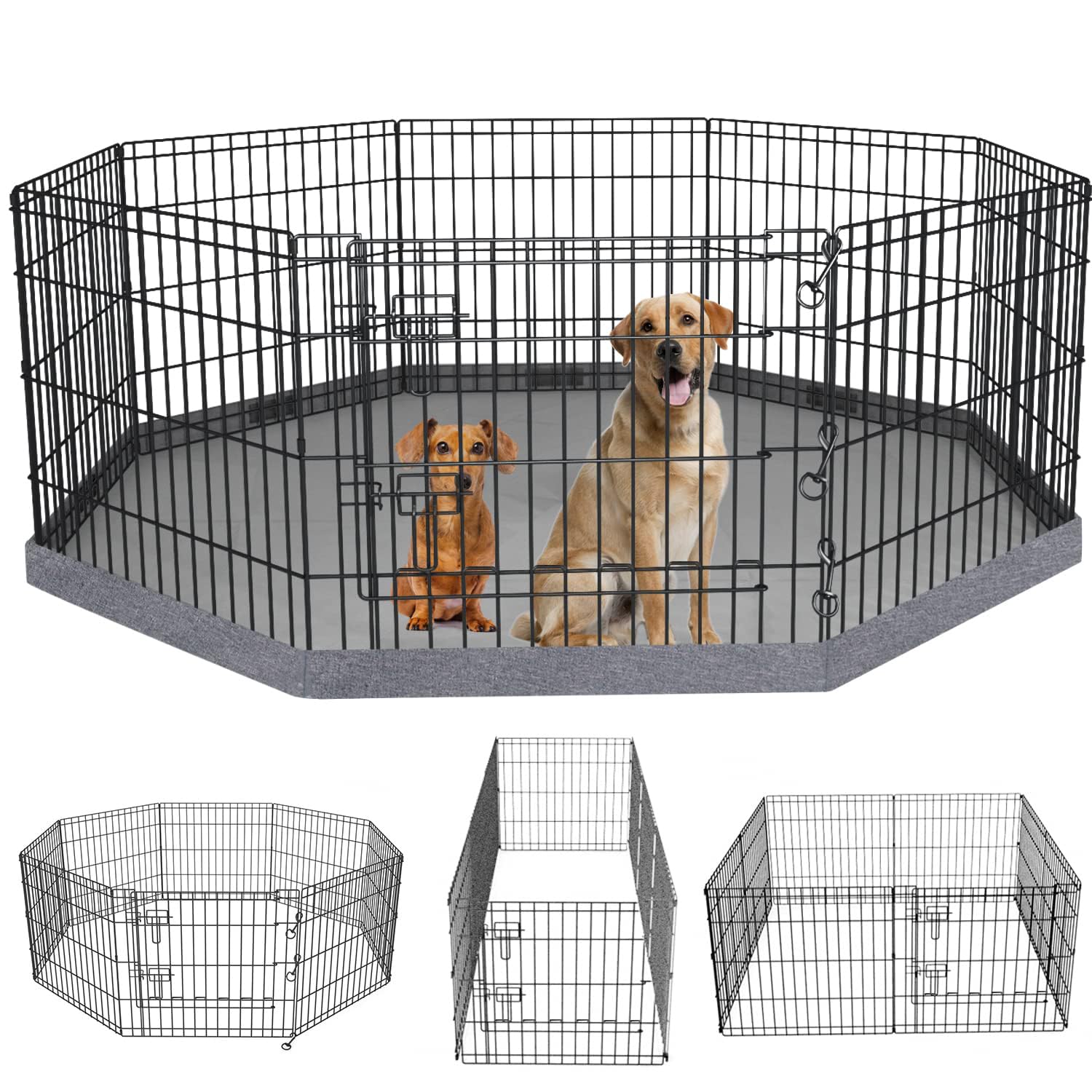 PETIME Foldable Metal Dog Exercise Pen/Pet Puppy Playpen Kennels Yard Fence Indoor/Outdoor 8 Panel 24" W x 24" H with Bottom Pad (with Bottom pad, 8 Panels 24" H)