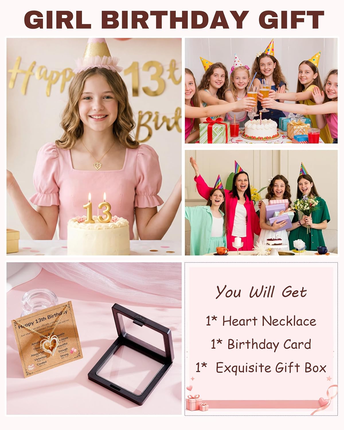 6-16 Year Old Birthday Gifts 14K Gold Plated Heart Cross Necklace