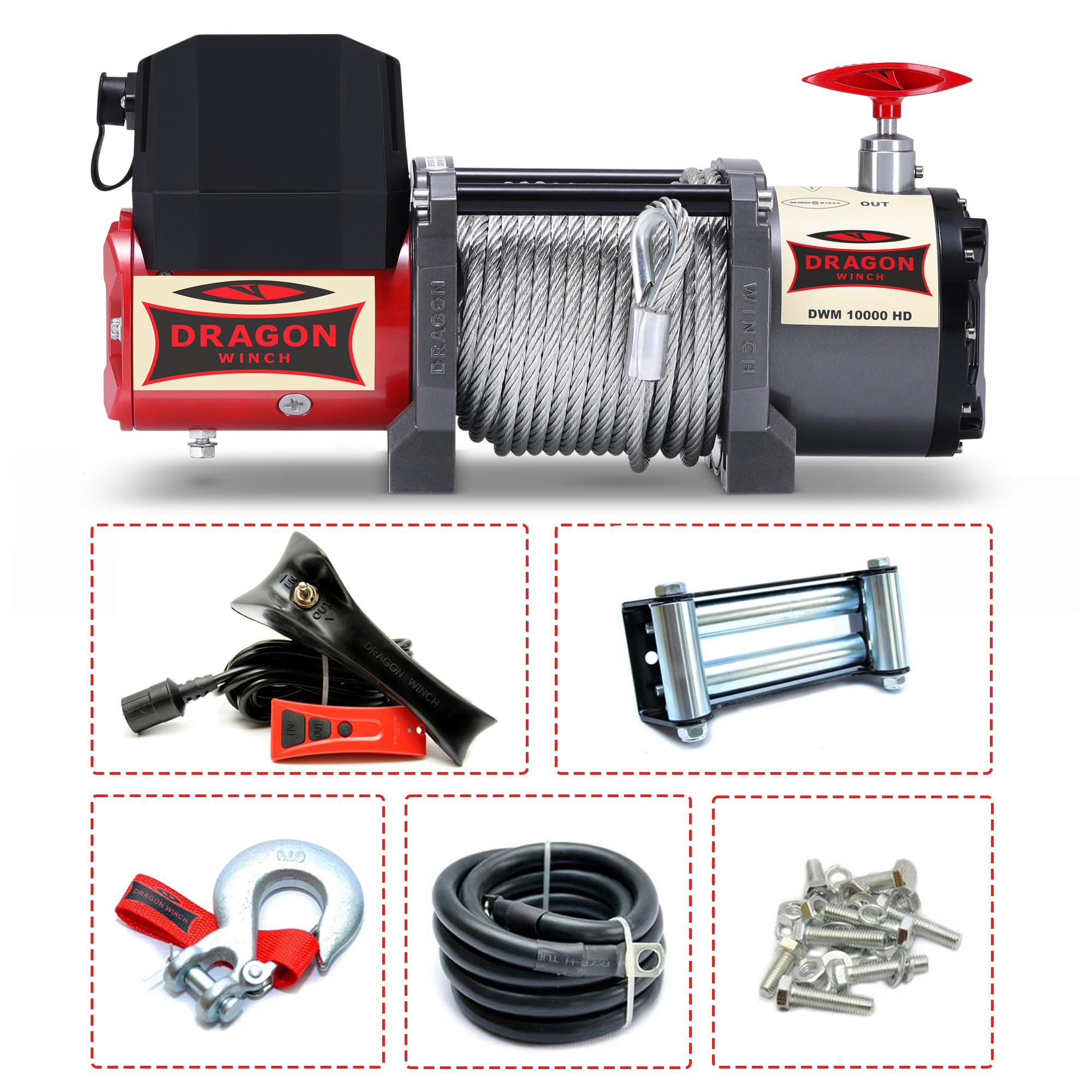 Verricello Elettrico Maverick 12V 10000 lbs (4536 kg) Cavo in Acciaio 24m DRAGON WINCH