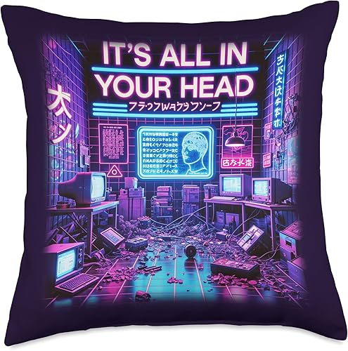 It's All In Your Head Cyberpunk - Almohada estética japonesa con ondas de vapor