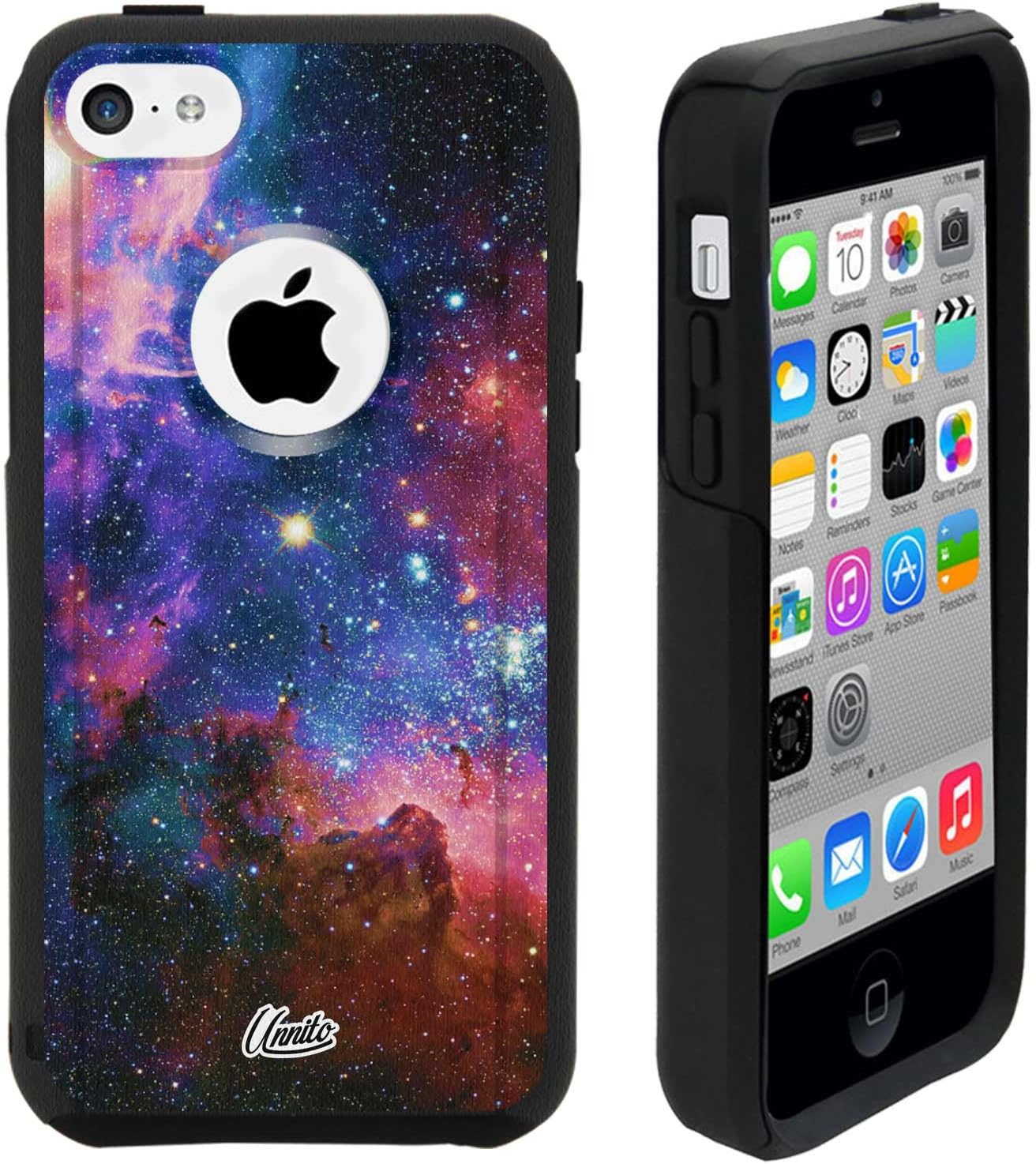 Unnito iPhone 5C Case – Hybrid Commuter Case | Slim Cover with Hard Shell Design and Soft Inner Layer Compatible with iPhone 5C Black Case (Nebula Galaxy)