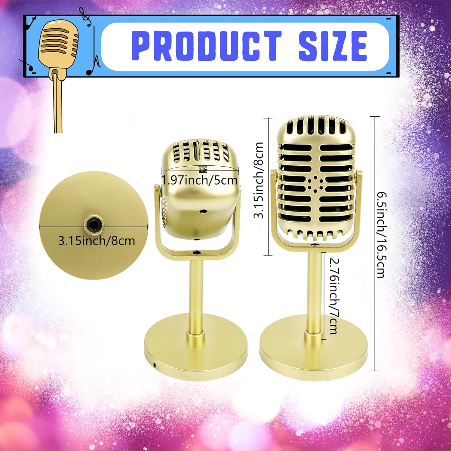 10 Pack Retro Microphone Props Fake Microphone Model with Stand Classic Vintage Plastic Antique Mic Table Decor for Halloween Party Decoration Rock Hip Hop Music Prop Pretend Play (Golden)