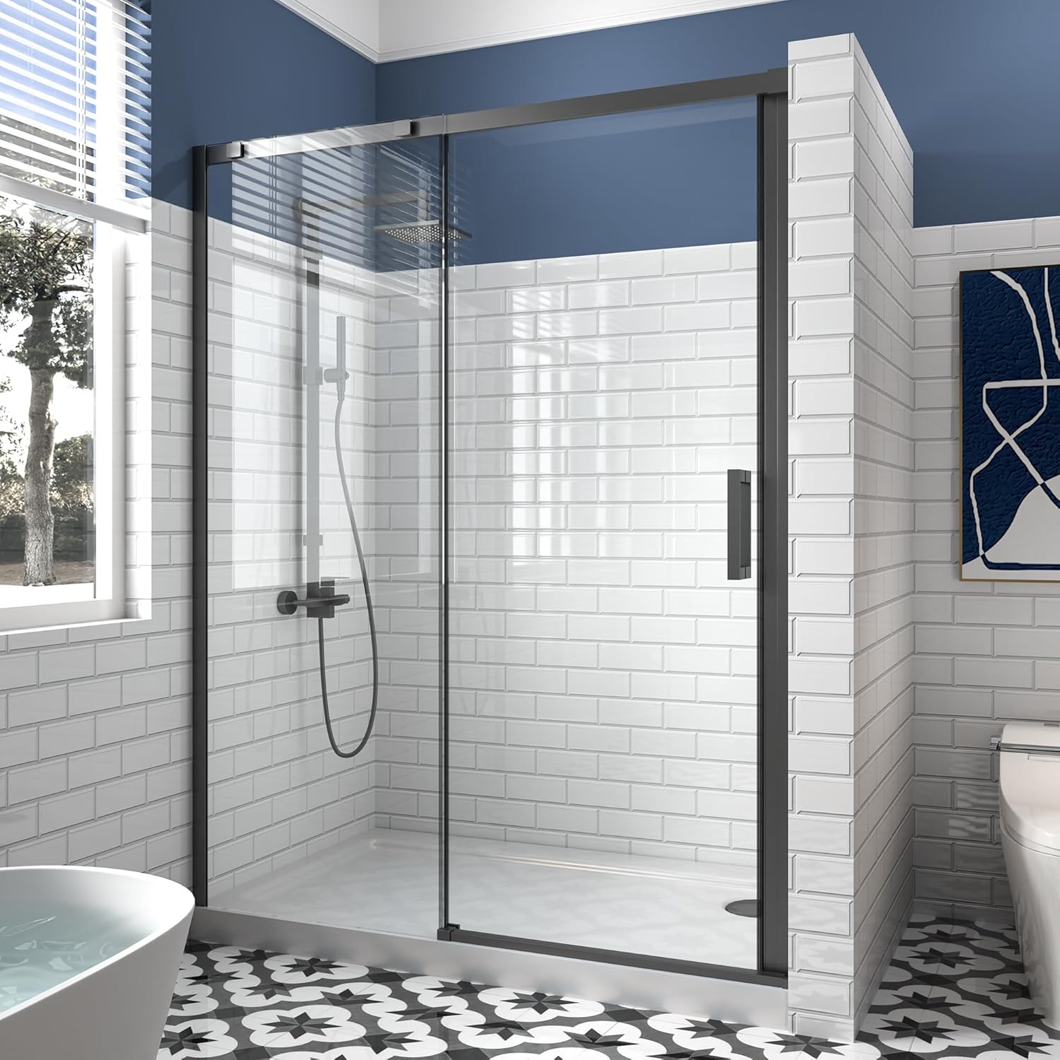 56-60" W x 74" H Sliding Glass Shower Door,Pivot Semi-Frameless Shower Glass Door with 5/16"(8mm) Clear SGCC Tempered Glass,Matte Black Finish Shower Doors,Reversible Installation